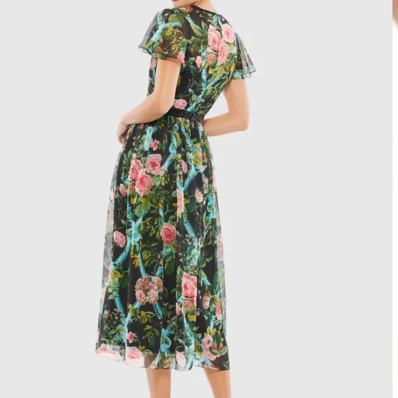 Mac Duggal Floral Midi Dress with Sheer Overlay Style 9149 - Picture 4 of 5